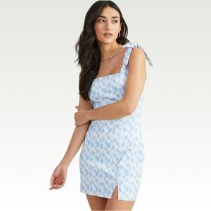 Floral white mini adjustable bow dress